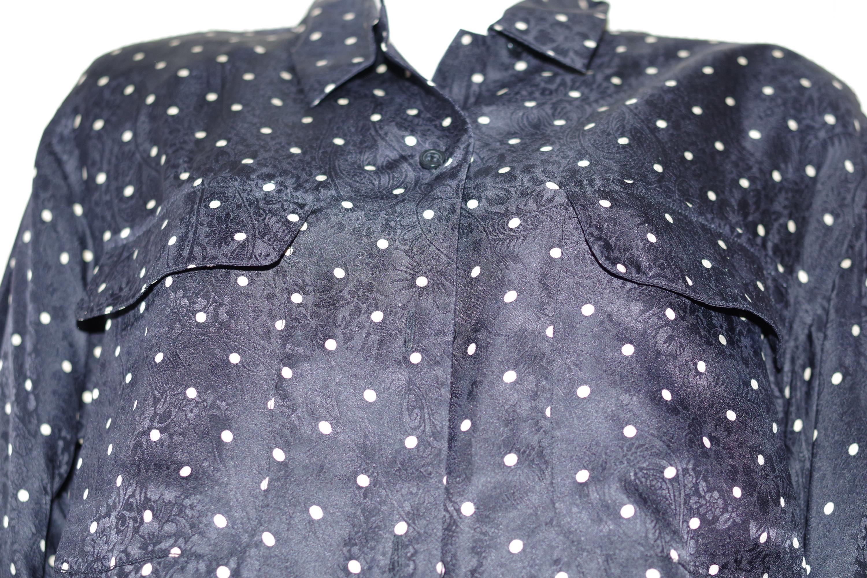 Anna and Frank Silk Navy Polka Dots Long Sleeve Vintage Blouse 