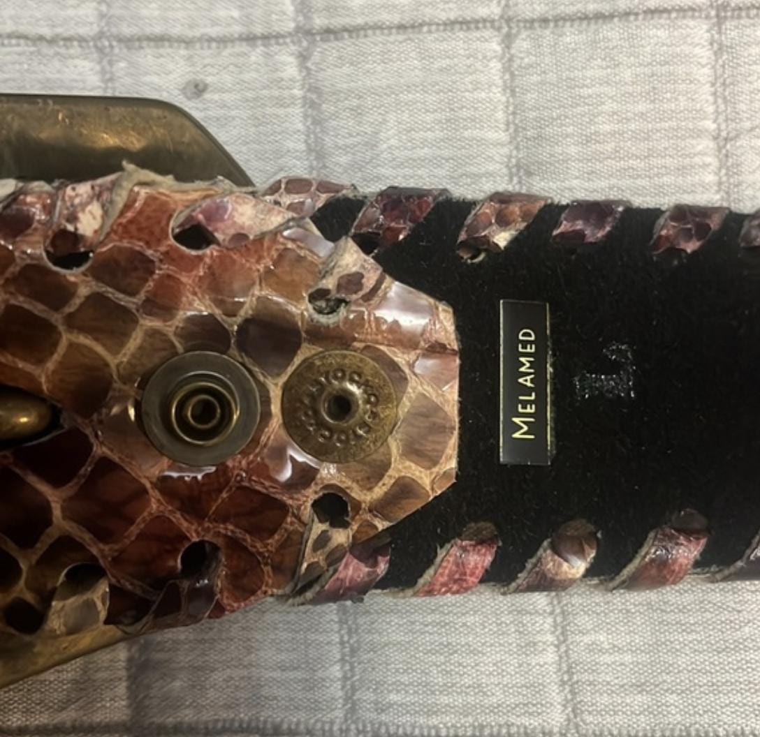 Melamed Snake Print Wide Vintage Brown Leather Belt Size  display picture 3
