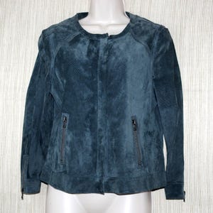 ECRU Forest Green Suede Leather Unlined Cropped Jacket Women Size:M