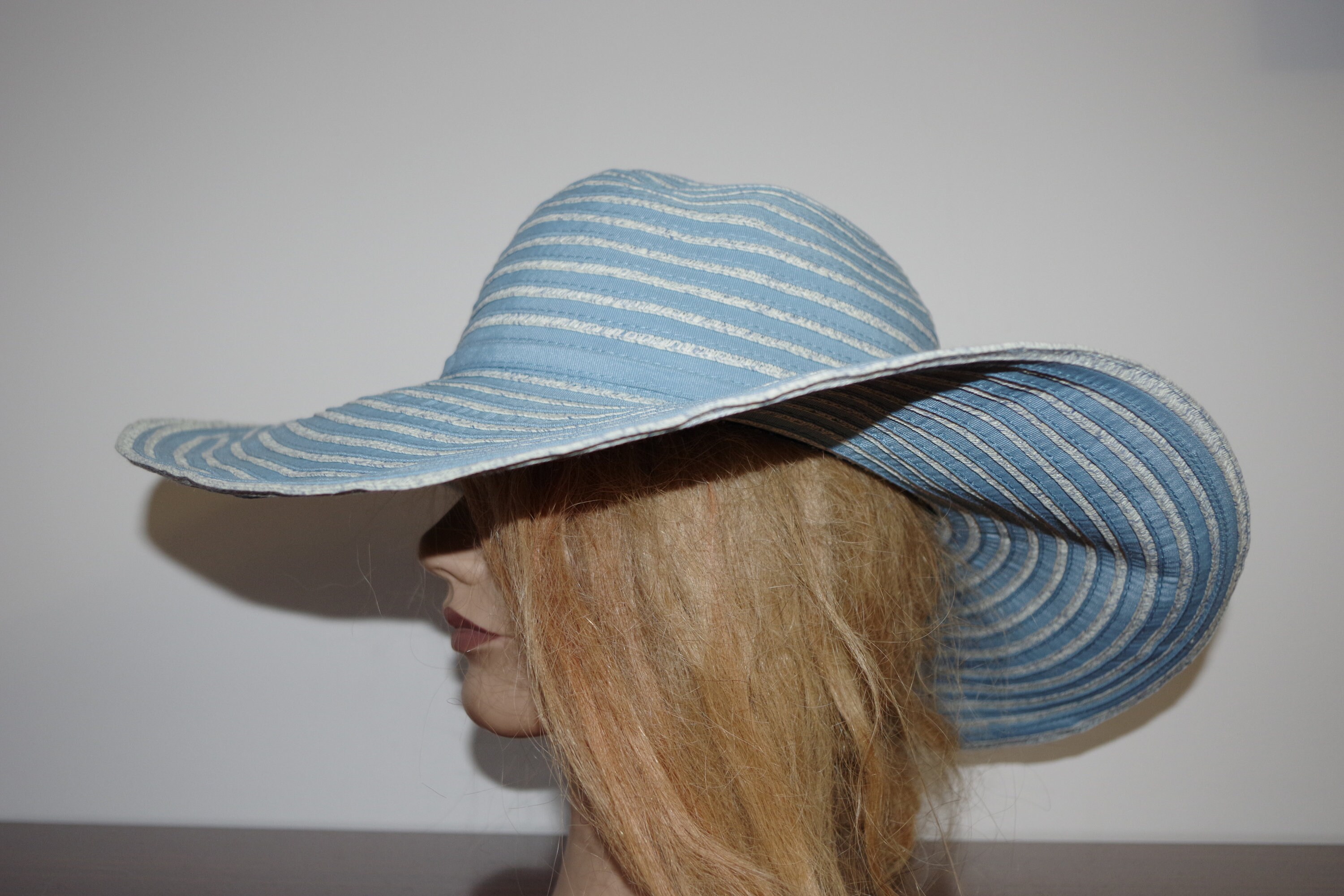 Giovannio New York Blue White Striped Paper Polyester Hat 
