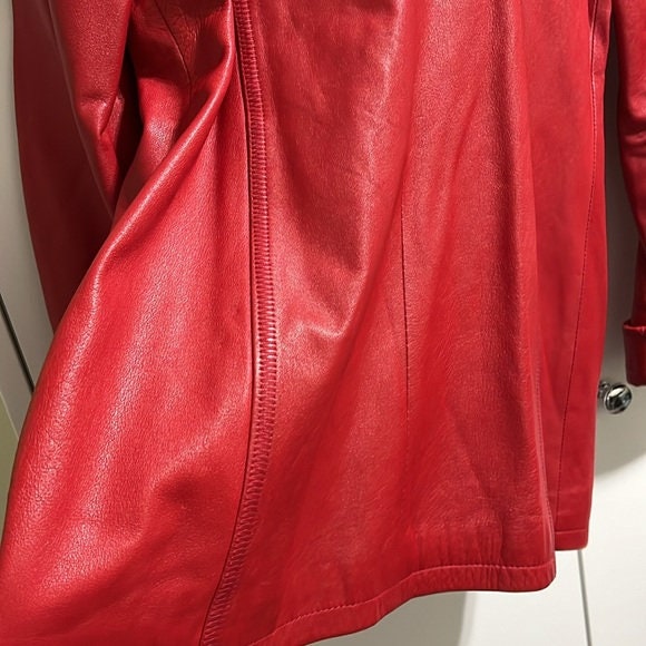 SAZO Collection Red Leather Vintage Women's Jacket Coat Size:m