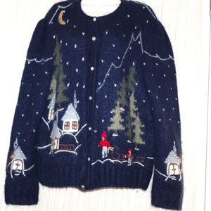 Vintage Goschler Vinter Trachten Lana Mohair Cardigan Sweater Mujer 40