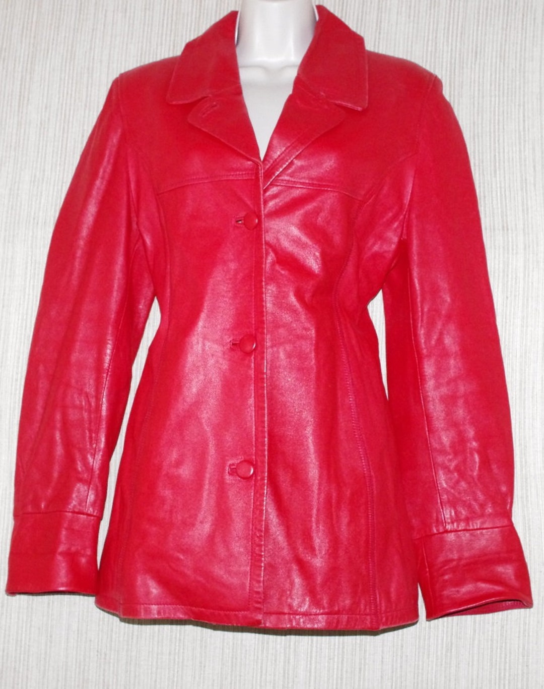 SAZO Collection Red Leather Vintage Women's Jacket Coat Size:m