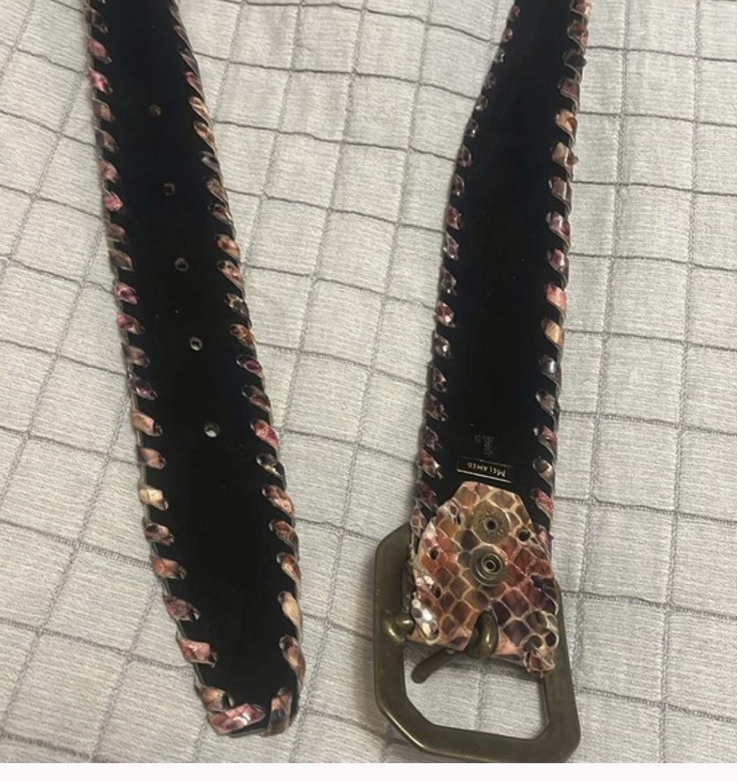 Melamed Snake Print Wide Vintage Brown Leather Belt Size  display picture 1