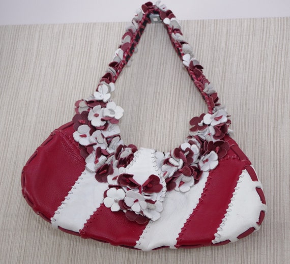 Wabags red white floral leather shoulder bag - image 1