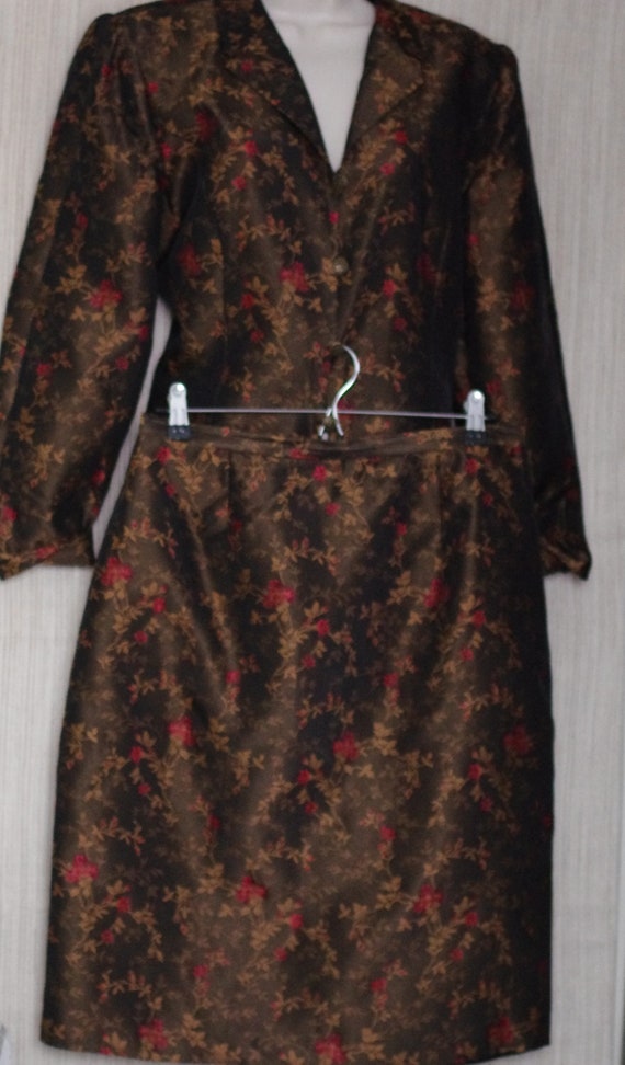 David Warren New York  Brown Bronze Floral Skirt … - image 2