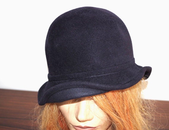 ?Vintage Kathy Jeanne Fur Hat Kathy Jeanne Navy Wool Bucket Hat - Etsy main image 3