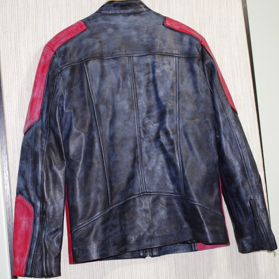 J4 Jacket Leather Black Red Biker Jacket Bomber Men's Size:l - Etsy