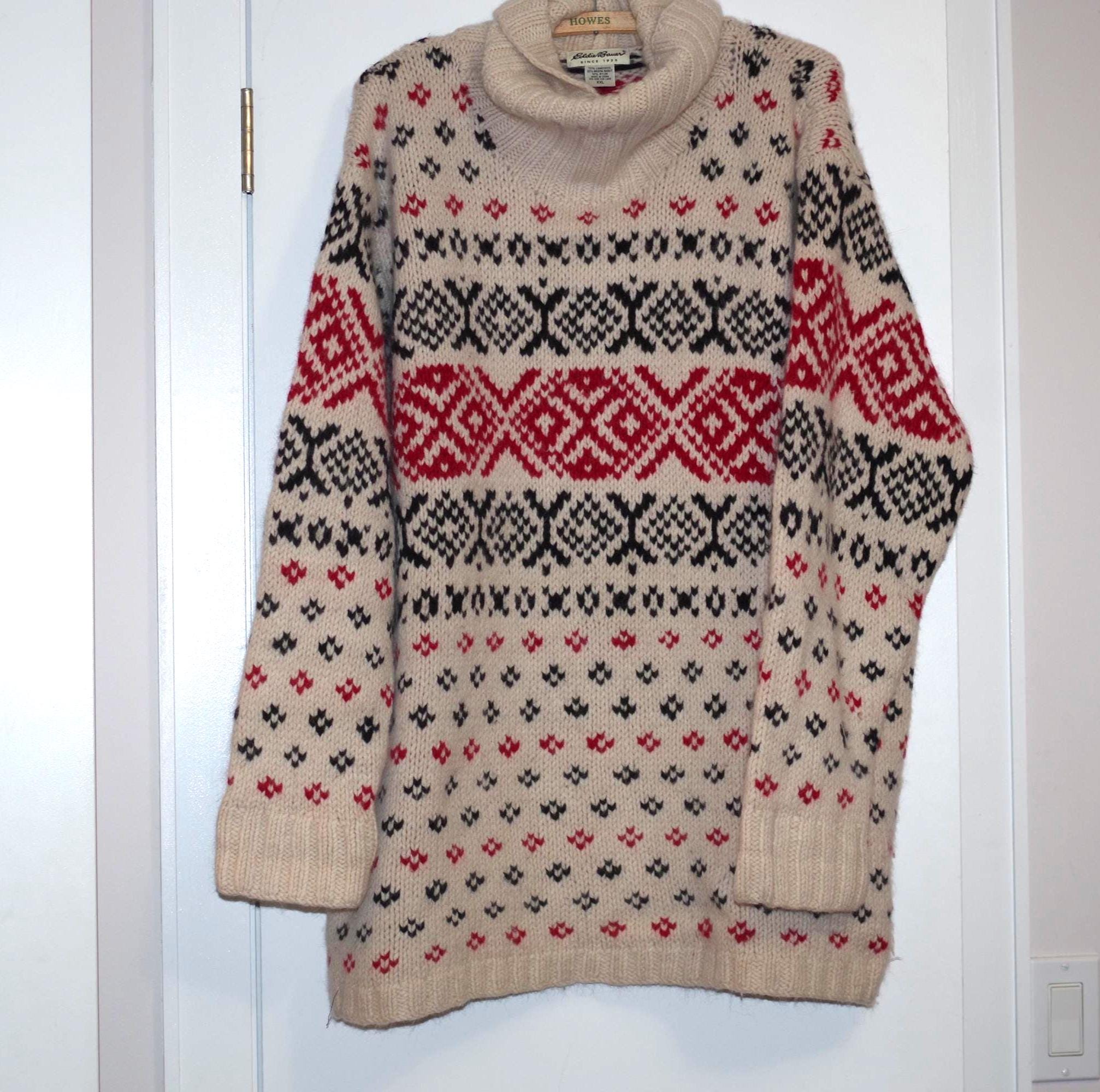 Eddie Bauer Lambswool Angora Turtleneck Winter Fair Isle Knit