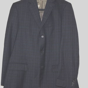 Oscar De La Renta Wool Sport Coat Wool Blue Gray Plaid Size: 44L