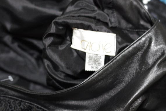 Cache Black Leather Sequin Open Back Cocktail Lon… - image 2