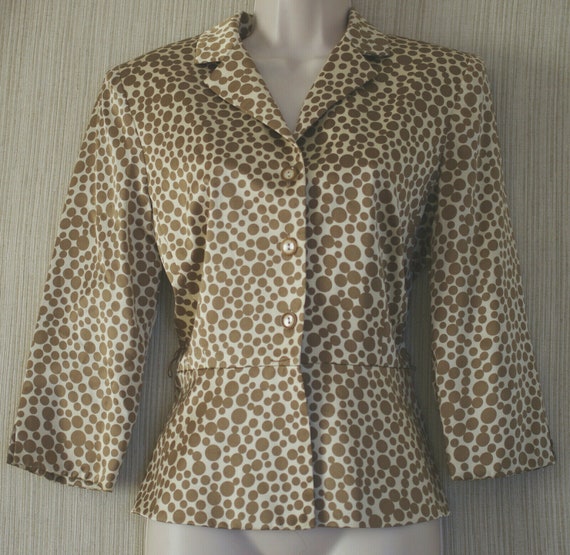 David Warren New York Silk Cream Brown Polka Dots… - image 1