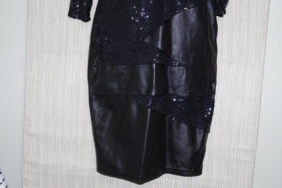 Cache Black Leather Sequin Open Back Cocktail Lon… - image 5