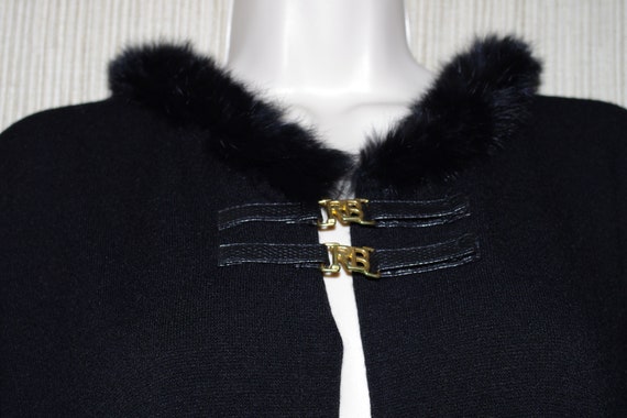 Jin Abe 1990s Black Open Cardigan Fur Neck Trim W… - image 3