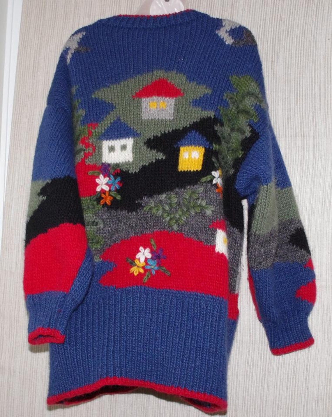 Hand Knit 100% Wool Multi Colored Sweater Floral Heavy - Etsy