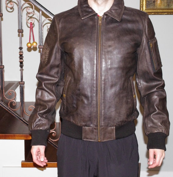 Wilson Vintage USA Brown Genuine Leather Men Biker