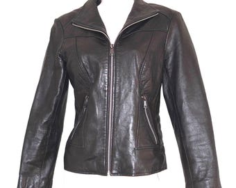 Marc NY Andrew Marc Dunkelbraune Leder Zip Mantel Frauen Jacke Size:S