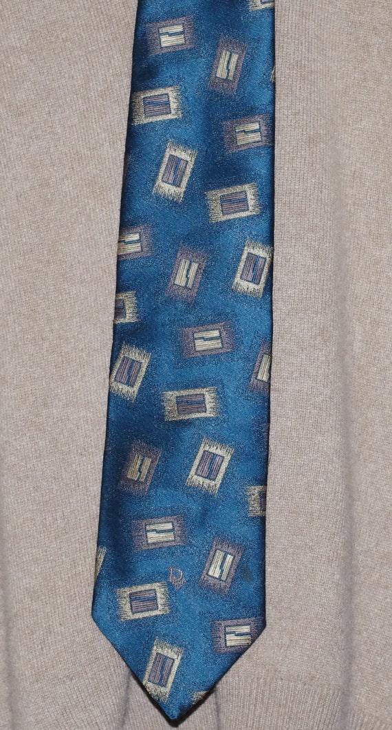 Christian Dior Monsieur Teal Blue Gold Print Tie … - image 1