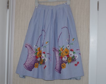 Lucie Linden katoenen vintage blauwe geplooide rok met bloemenmaat: 38