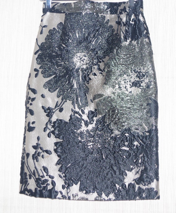 Escada silver black floral pencil skirt size 38