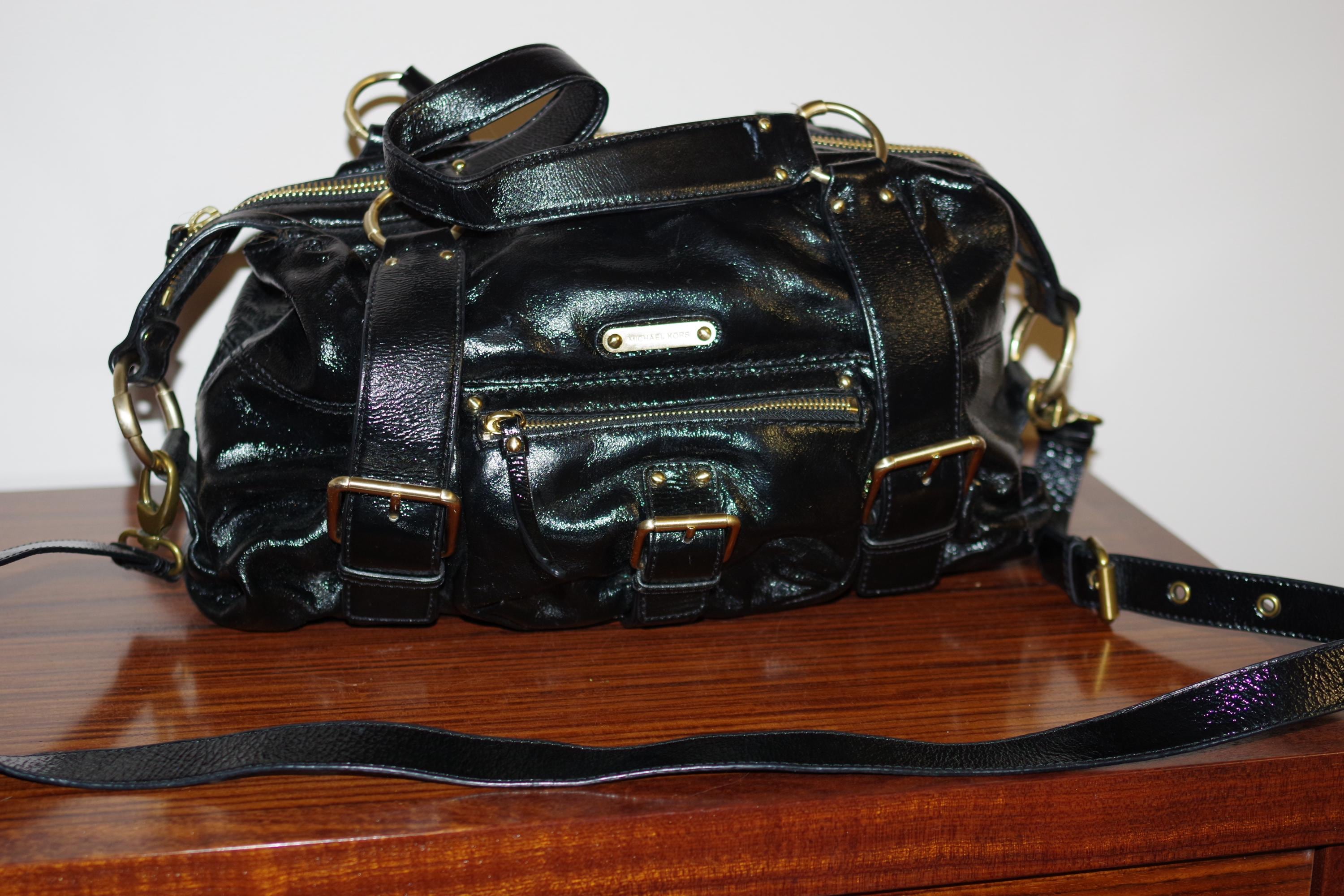Michael Kors Black Shine Patent Leather Belted Large Bag - Etsy