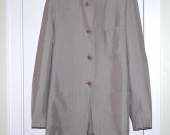 DONNA KARAN Italy Vintage  Gray Striped Rayon Wool Long Jacket Blazer Women Size: USA 6 Italy 40