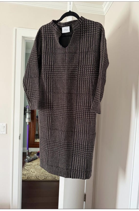 Akris, AKRIS Punto Cotton Blend Black Brown Long Sleeve Jersey Dress Size 6