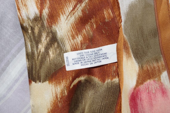 Oscar de La Renta Silk Brown Pink Fliral Scarf 50… - image 3