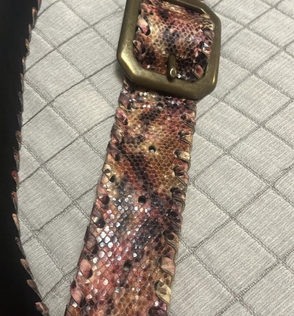 Melamed Snake Print Wide Vintage Brown Leather Belt Size  display picture 2