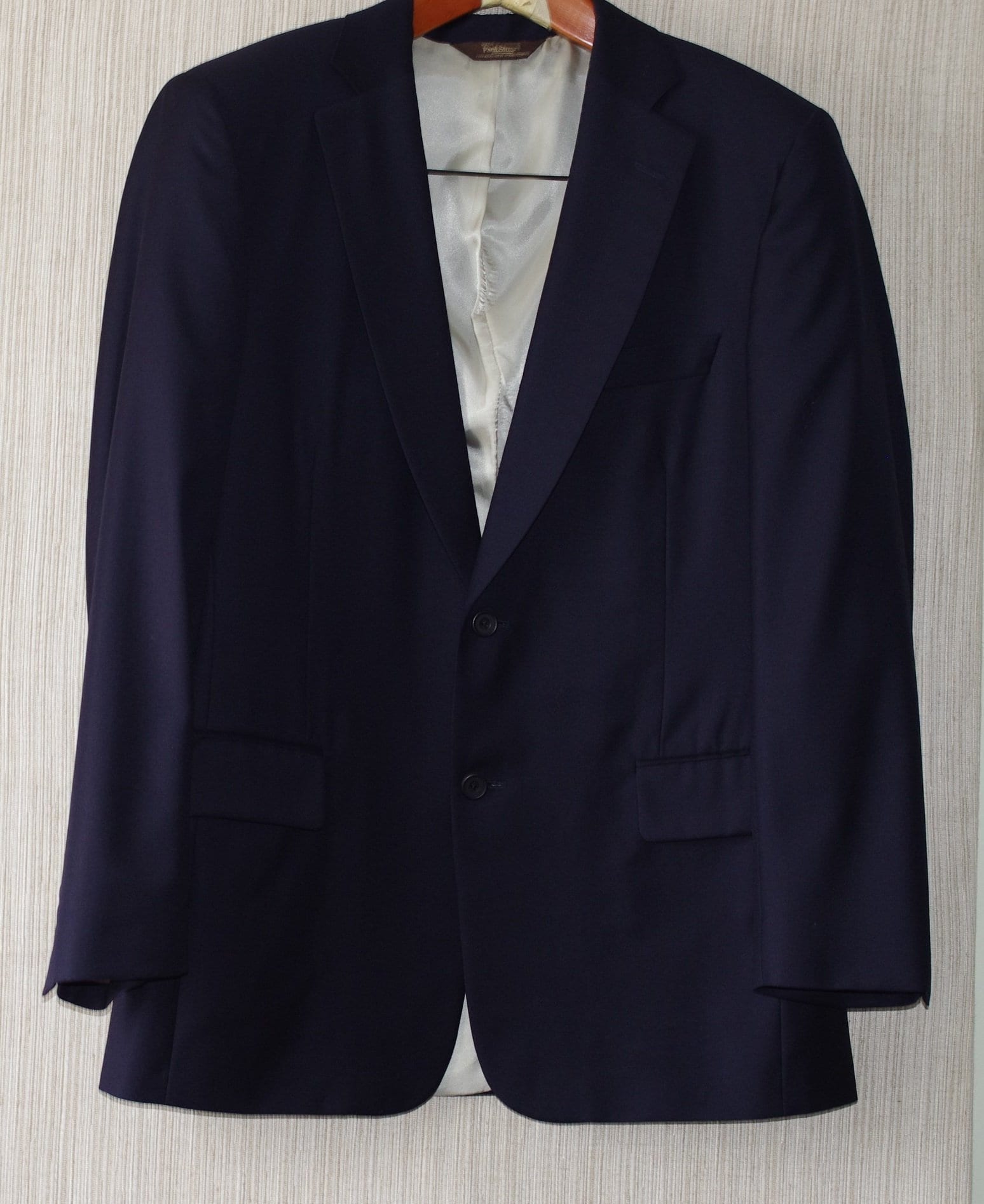 Costume 2 Pièces Paul Stuart Laine à Carreaux - Bleu Marine Vitré, Taille 44L - Occasion
