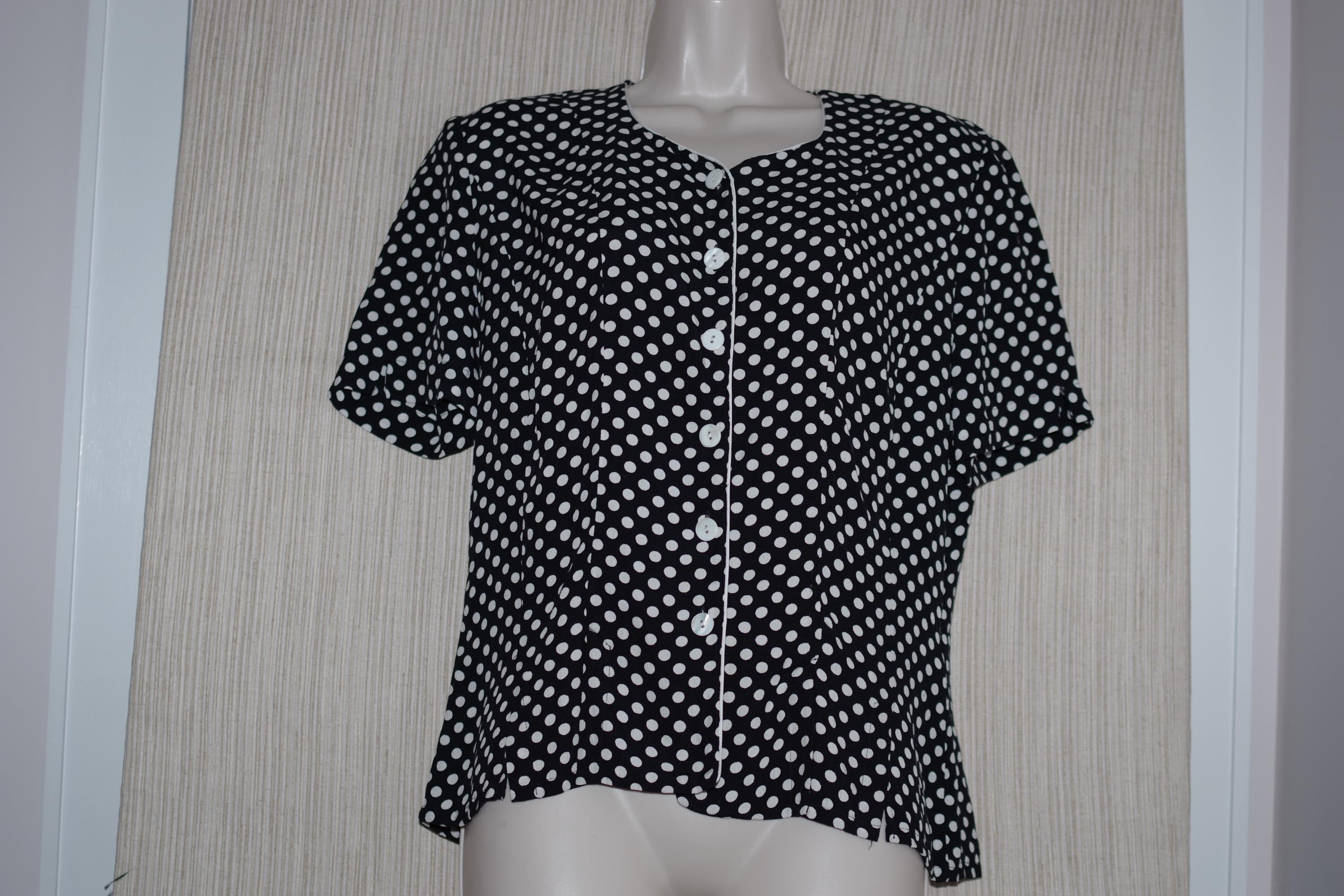 Betty Barclay Black White Polka Dots Viscose Short Sleeve Button