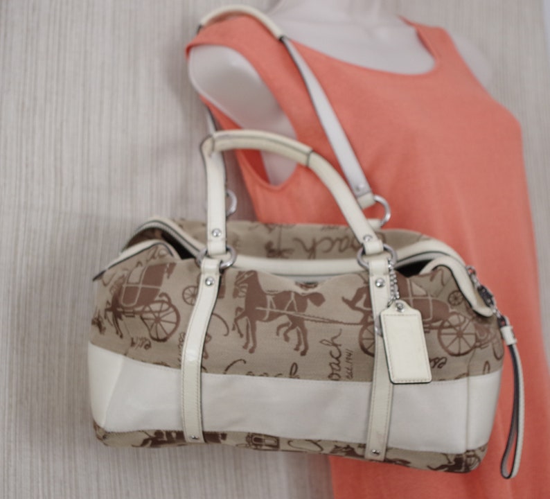 Coach Canvas Brown Horse Carriage Print Vintage Purse Bag Etsy