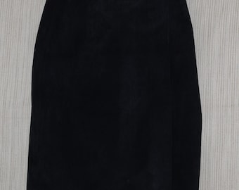 Paul Alexander Black suede Pencil Leather Midi Wrap Skirt Size:4