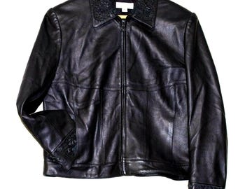 90s St. John Marie Gray Collection Sport Large Red Leather Jacket