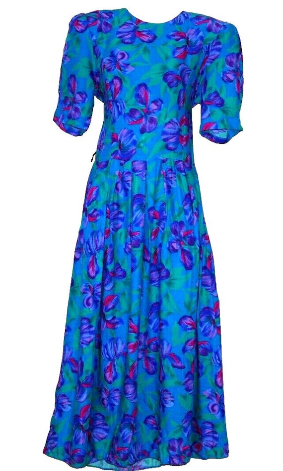 Caroline Wells Collection Rayon Blue Green Floral 