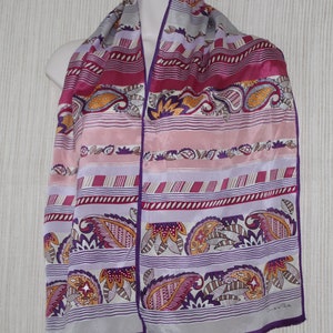 Oscar De La Renta Silk Purple  Burgundy Print Scarf 52&quot;x11&quot;