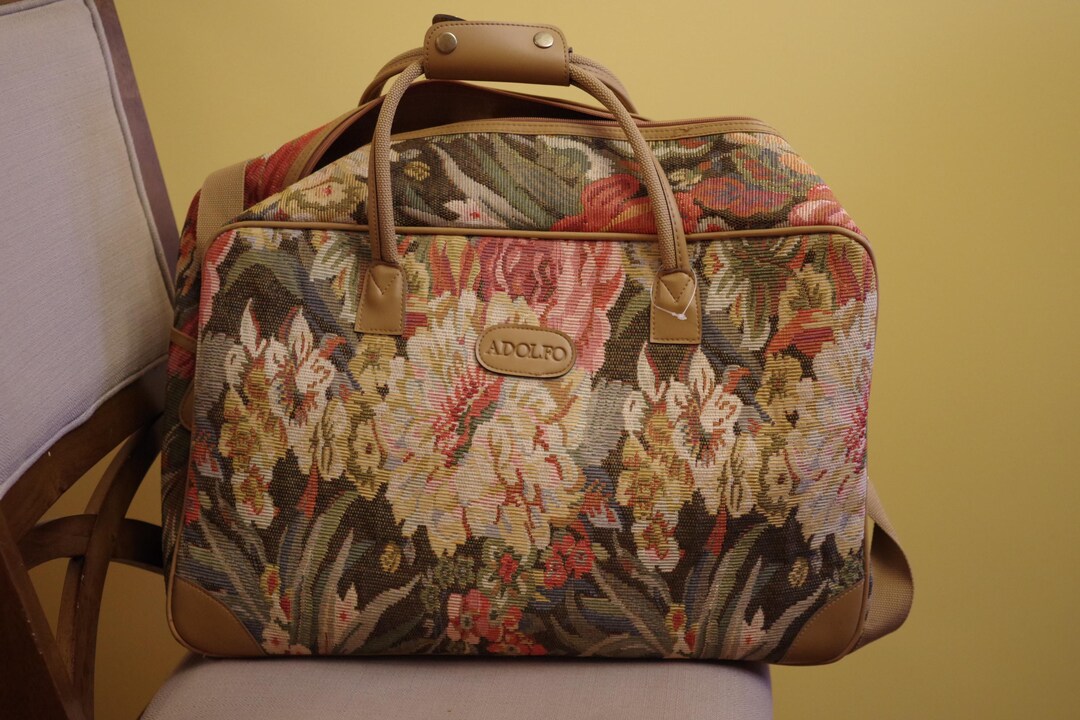 Vintage Canvas Floral Print Adolfo Travel Bag Luggage Large 20