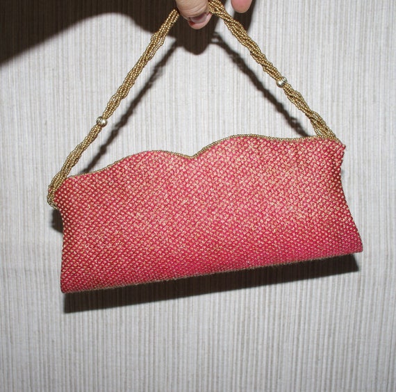 Vintage Gold Red Beaded Stoned Evening Clutch - image 3