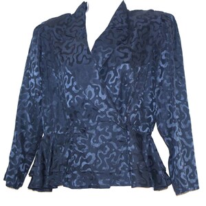 Sophisticated Petites by Jonathan Martin silk Black Floral Ruffle Blouse Blazer size:12
