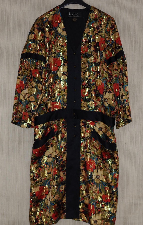 Nicole Miller Collection Vintage Silk Metallic Gold Floral 3/4 Sleeve Dress  Size:l - Etsy