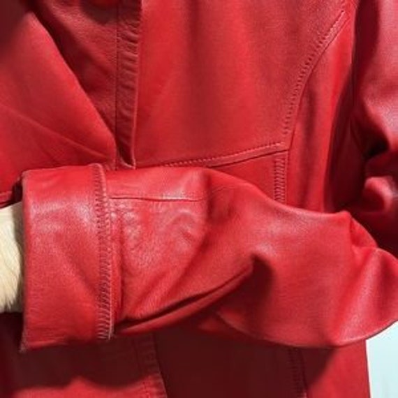 SAZO Collection Red Leather Vintage Women's Jacket Coat Size:m