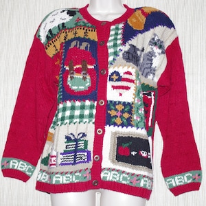 Northern Isles Red Knitted By Hand Christmas Ramie Cotton Cardigan Size:M