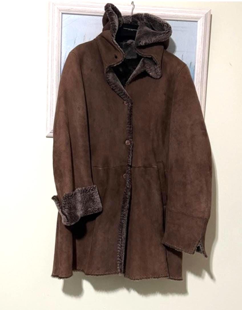 Sasha Lavorazione Artigiana Brown Hooded Shearling Coat Size:12