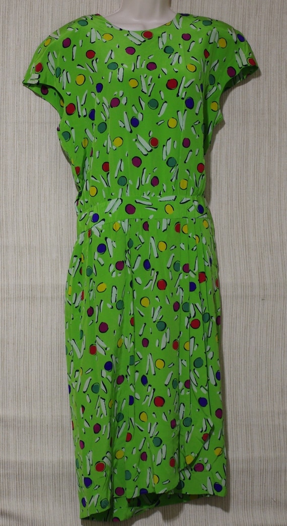 Neiman Marcus Vintage Silk Green Multi Colored Cap Sleeve Wrap Dress Size 14 Etsy