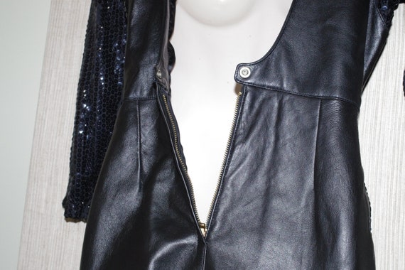 Cache Black Leather Sequin Open Back Cocktail Lon… - image 4
