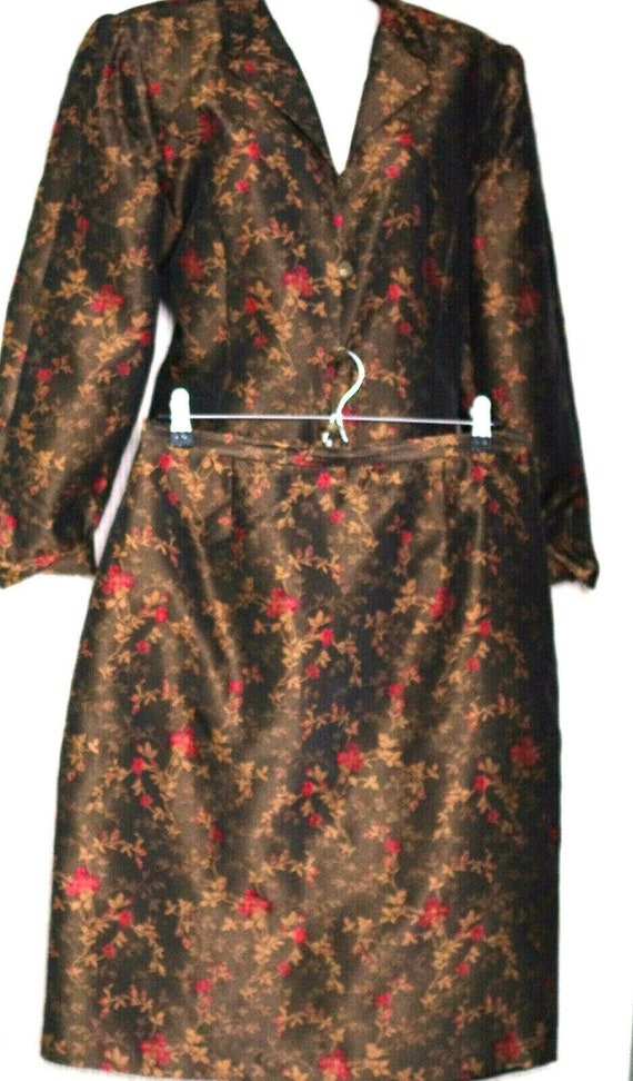 David Warren New York  Brown Bronze Floral Skirt … - image 1