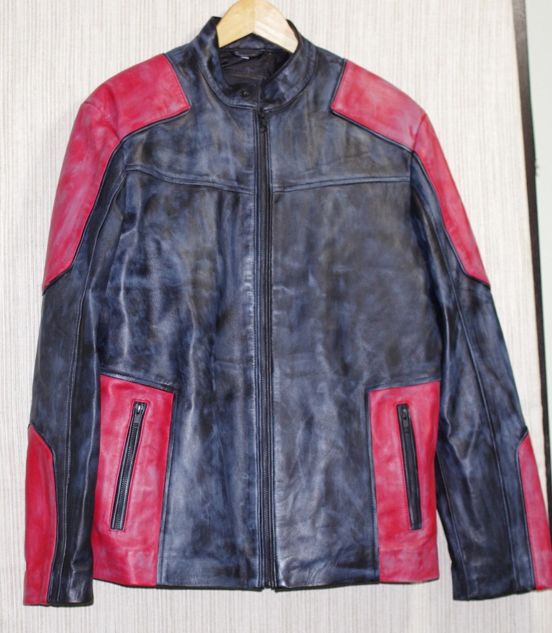J4 Jacket Leather Black Red Biker Jacket Bomber Men's Size:l - Etsy