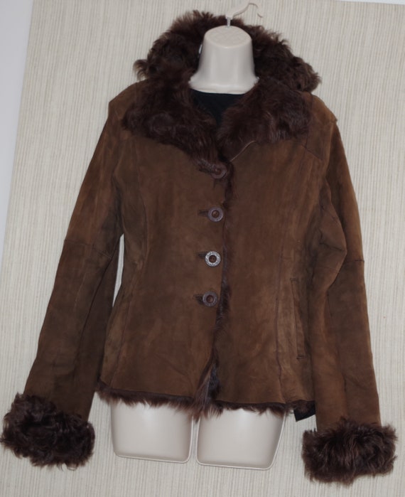 Belle Fare Brown Short Shearling Lamb Fur Coat siz