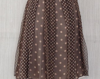 Kay Unger Brown Polka Dot Silk Beige Flare Skirt Size: US 6