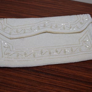 vintage white beaded clutch, handmade in Japan